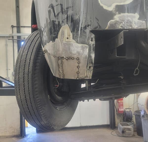 090626 1958 Rover 90 OSF Lower Wing Repair 3