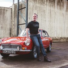 Limited Edition Handprinted Bridge Classic Cars 'Blueprint' Black T-shirt with Grey Graphic