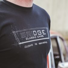 Limited Edition Handprinted Bridge Classic Cars 'Blueprint' Black T-shirt with Grey Graphic