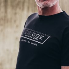 Limited Edition Handprinted Bridge Classic Cars 'Blueprint' Black T-shirt with Grey Graphic